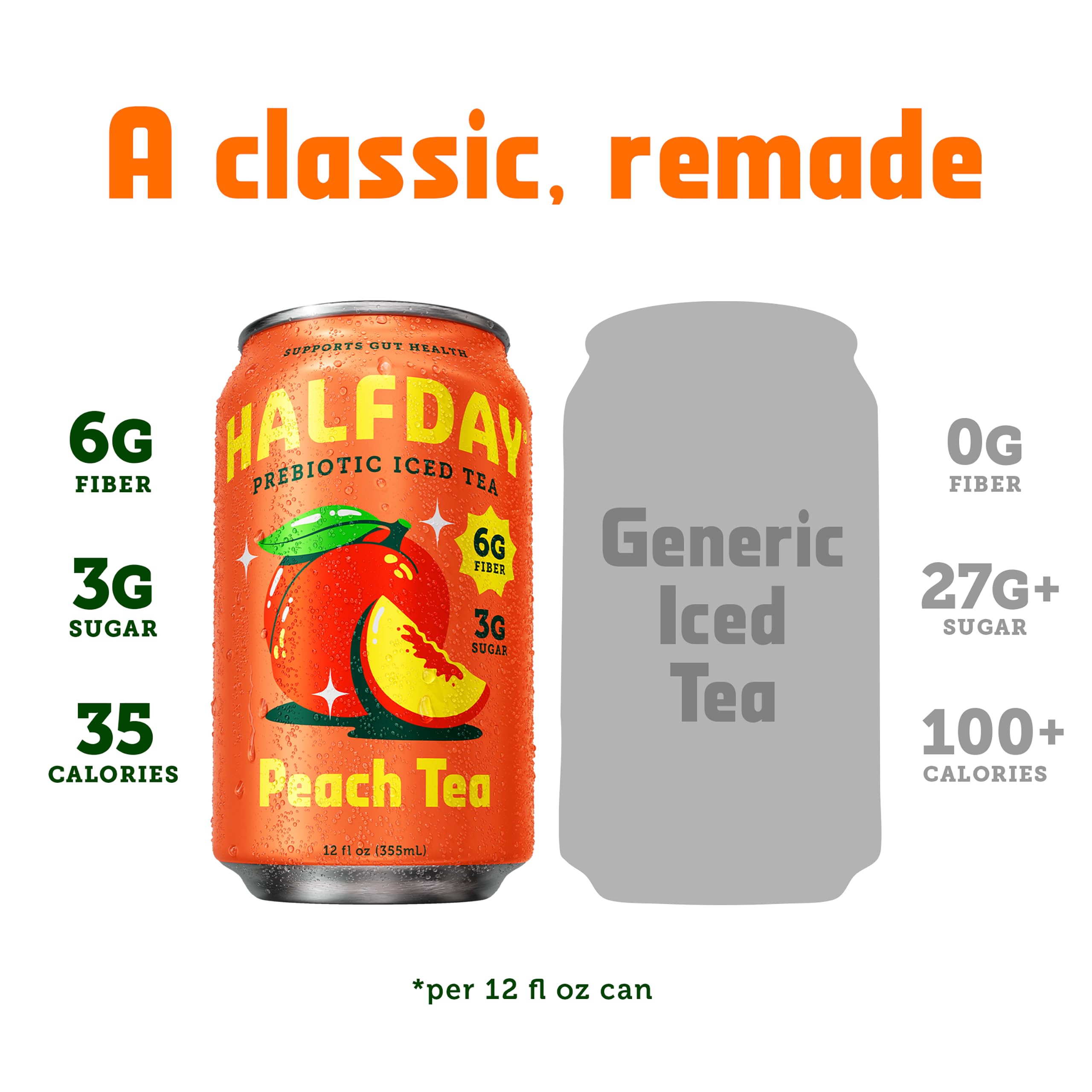 Halfday Prebiotic Peach Iced Tea, 12 Fl Oz | Grocery Pickup